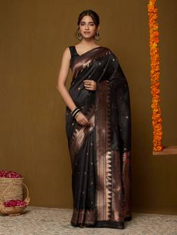 Garden VARELI - Women's Black Art Silk Woven Design Saree