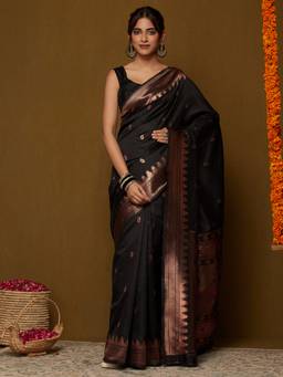 Garden VARELI - Women's Black Art Silk Woven Design Saree