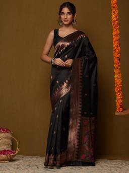 Garden VARELI - Women's Black Art Silk Woven Design Saree
