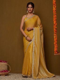 Garden VARELI - Women's Mustard Chiffon Solid Saree