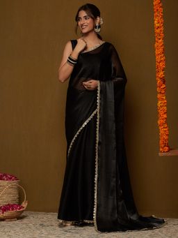 Garden VARELI - Women's Black Chiffon Solid Saree
