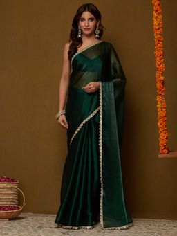 Garden VARELI - Women's Green Chiffon Solid Saree