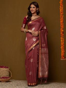 Garden VARELI - Women's Maroon Cotton Silk Ethnic Motifs Saree