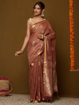 Garden VARELI - Women's Brown Cotton Silk Ethnic Motifs Saree