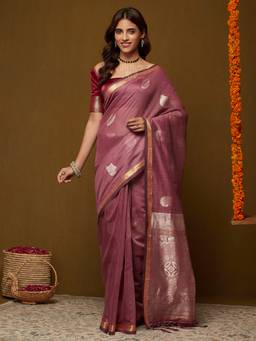 Garden VARELI - Women's Pink Cotton Silk Ethnic Motifs Saree