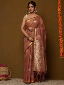 Garden VARELI - Women's Brown Cotton Silk Ethnic Motifs Saree