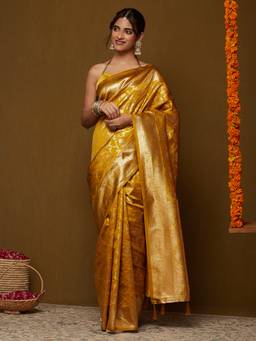 Garden VARELI - Women's Yellow Art Silk Woven Design Saree