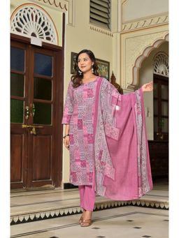 ANAISA - Women'S Pink Floral Printed Kurta with Pant and Dupatta