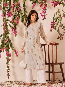 ADA - Embroidered Sea Green Chanderi Lucknowi Chikankari Kurta