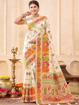 SATRANI - Women's Off-White Silk Woven Saree
