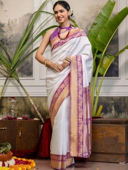 SATRANI - Women's White Silk Woven Saree