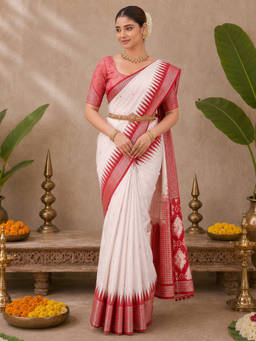 SATRANI - Women's White Silk Woven Saree