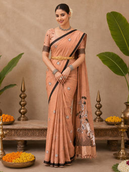 SATRANI - Women's Peach Chanderi Woven Saree