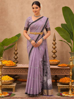 SATRANI - Women's Lavender Chanderi Woven Saree
