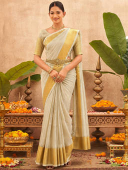 SATRANI - Women's Off-White Kota Doria Woven Saree