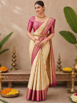 SATRANI - Women's Off-White Silk Woven Saree