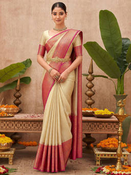 SATRANI - Women's Off-White Silk Woven Saree
