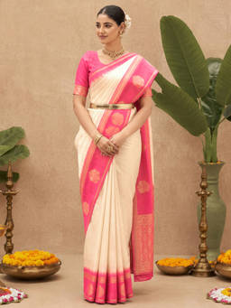 SATRANI - Women's Beige Silk Woven Saree