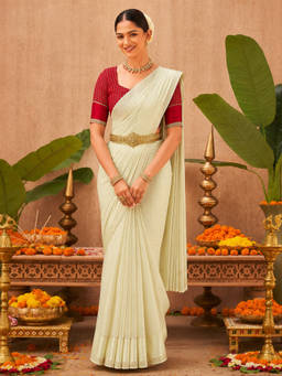 SATRANI - Women's Cream Georgette Woven Saree