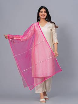 Stylum - Women's Pink Solid and Gota Net Dupatta