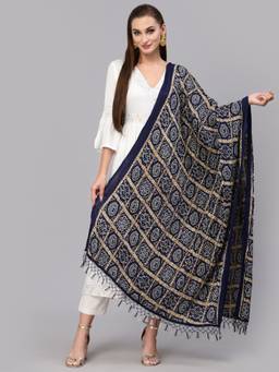 Stylum - Women's Blue Bandhani Print Silk Blend Dupatta