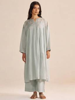 Ganga Fashions - Dawn Grey Mul-Chanderi Festive Kurta with Pant