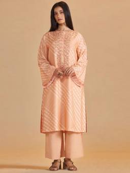 Ganga Fashions - Blush Peach Silk Festive Kurta with Palazzo