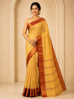 LAA CALCUTTA - Beige and Red pure cotton taant Saree