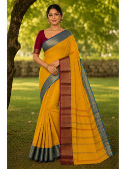 LAA CALCUTTA - Yellow and Multi pure cotton taant Saree