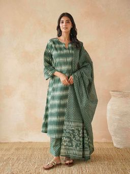 GOODHAND - Women's Cotton Printed A-Line Geet Kurta with Pant & Dupatta