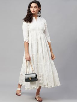 AMIRAS - White Ethnic Motifs Embroidered Ethnic Maxi Dress