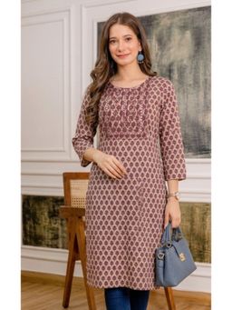 Surhi - Mauve Cotton Floral Printed Embroidered Kurta