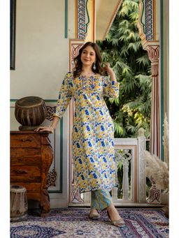 Surhi - Multi-Color Cotton Printed Embroidered Kurta