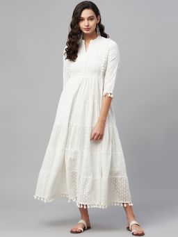 AMIRAS - White Ethnic Motifs Embroidered Ethnic Maxi Dress