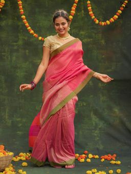 Suta - Women's Sohala Pink and Green Cotton Tissue Saree