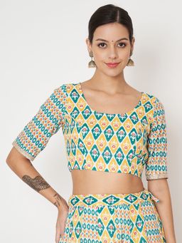 Studio Rasa - Cotton Printed Back Cut-out Readymade Blouse