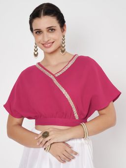 Studio Rasa - Pink Georgette Embellished Readymade Blouse