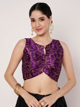 Studio Rasa - Purple Dupion Hand Block Printed Readymade Blouse