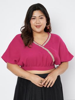Studio Rasa - Pink Plus Size Georgette Embellished Blouse
