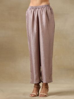 trueBrowns - Grey Textured Silk Deep V-neck Co-ord (Set of 2)