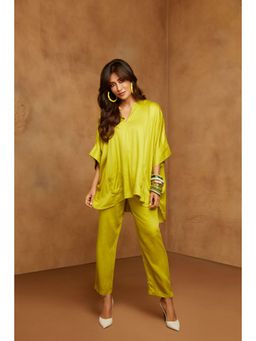 trueBrowns - Lime Modal Satin Boxy Fit High-Low Co-Ord Set (Set of 2)