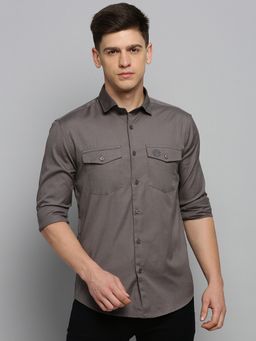 SHOWOFFFF - Mens Spread Collar Solid Grey Classic Shirt