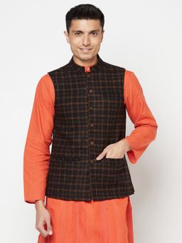 Fabindia - Wool Black Checked Men Nehru Jacket