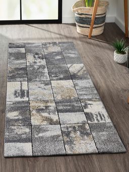 OBSESSIONS - Anti-Static Geometric Polypropylene Floor Runner, Grey