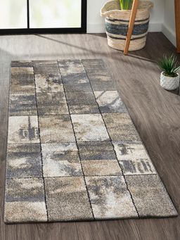 OBSESSIONS - Anti-Static Geometric Polypropylene Floor Runner, Dark Grey and Cream