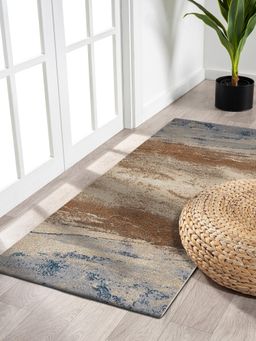 OBSESSIONS - Anti-Static Abstract Polypropylene Floor Runner, Brown and Blue