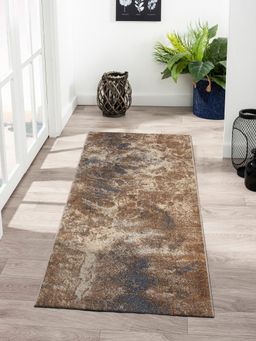 OBSESSIONS - Anti-Static Abstract Polypropylene Floor Runner, Brown and Light Beige