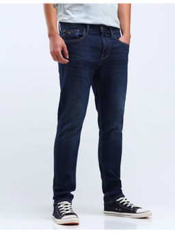 Flying Machine - Navy Blue Slash Slim Tapered Stone Wash Jeans