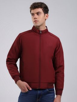 Monte Carlo - Men's Regular Fit Solid Zipper Full Sleeve Maroon Jacket
