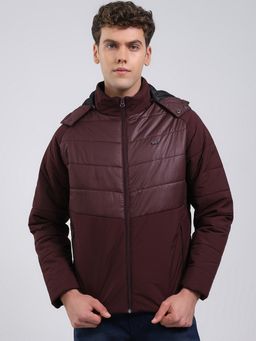 Monte Carlo - Men's Regular Fit Solid Zipper Full Sleeve Burgundy Jacket